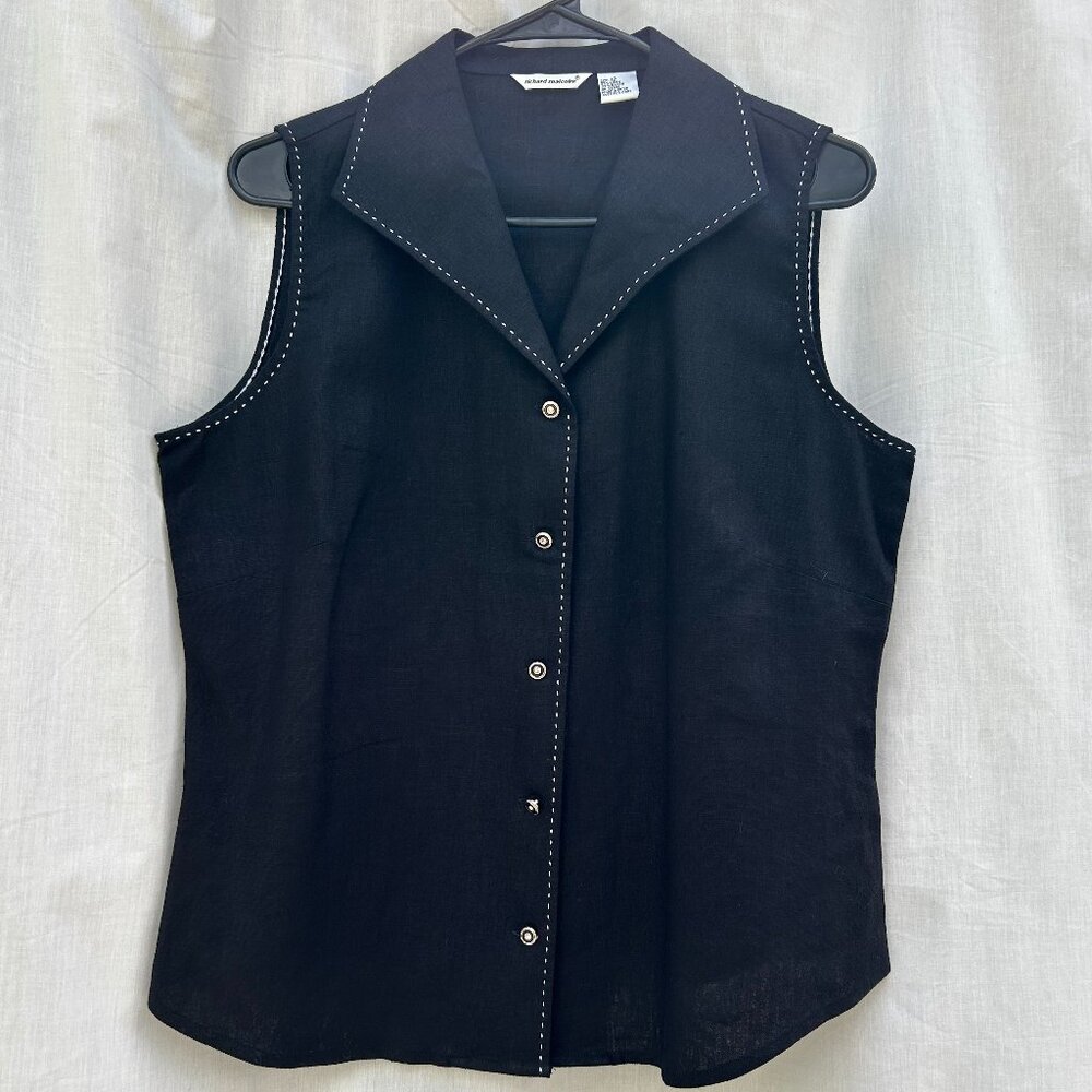 Richard Malcolm Black Linen/White Top Stitch Detail Size 12